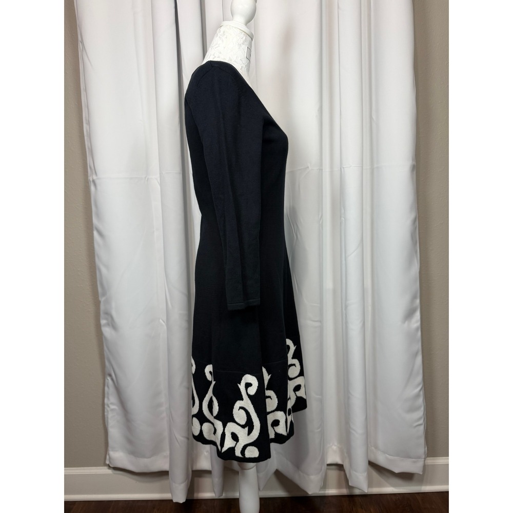 Nine West Black White Scroll Hem Long Sleeve Sweater Dress XS - Picture 2 of 8